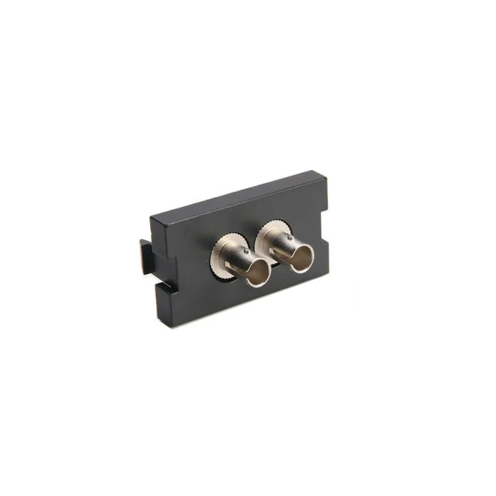 Duplex ST Fiber Adapter MOS Module With Phosphor Bronze Sleeve, Snap-In Connector, Snap-On Mount, Black