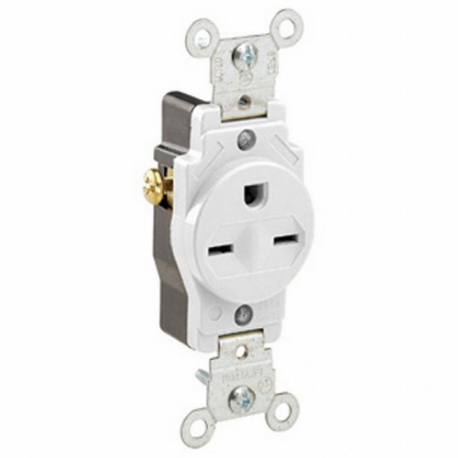 LEVITON 5029-W Receptacle, Single, 6-15R, 15 A, 250V AC, White, 2 Poles, Screw Terminals, Std Resist | CR9HZX 792TJ0