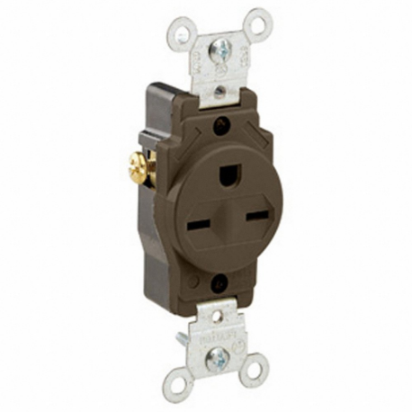 LEVITON 5029 Receptacle, Single, 6-15R, 15 A, 250V AC, Brown, 2 Poles, Screw Terminals, Std Resist | CR9HZV 792TH9