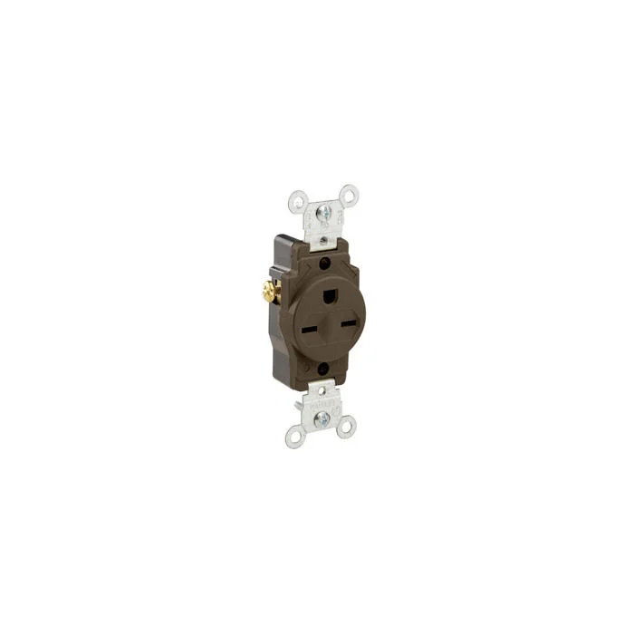 LEVITON 5029 Receptacle, Single, 6-15R, 15 A, 250V AC, Brown, 2 Poles, Screw Terminals, Std Resist | CR9HZV 792TH9