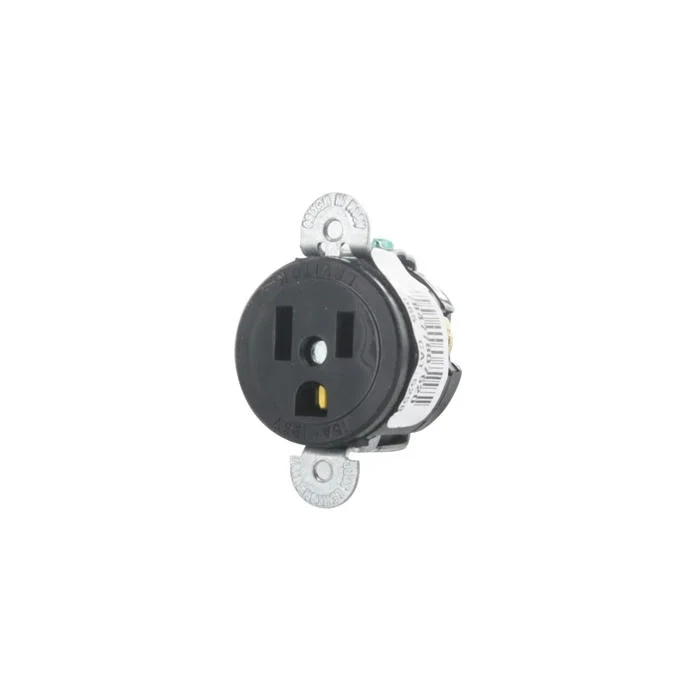 LEVITON 5258-SS Receptacle, Single, 5-15R, 15 A, 125V AC, Black, 2 Poles, Screw Terminals, Std Resist | CR9HYY 792TK4