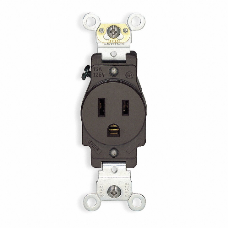 LEVITON 5261-GY Receptacle, Single, 5-15R, 15 A, 125V AC, Gray, 2 Poles, Screw Terminals, Std Resist | CR9HYZ 792TK6