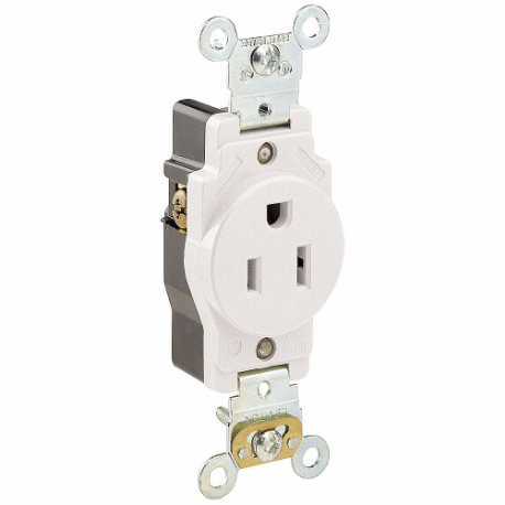 LEVITON 5261-W Receptacle, Single, 5-15R, 15 A, 125V AC, White, 2 Poles, Screw Terminals, Std Resist | CR9HZE 792TL0
