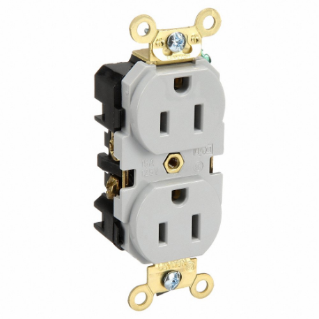 LEVITON 5262-GY Receptacle, Duplex, 5-15R, 125V AC, 15 A, 2 Poles, Gray, Screw Terminals, Std Protection | CR9HTJ 792TL2