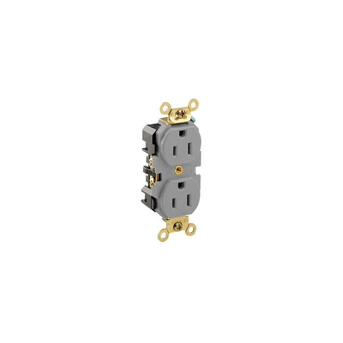 LEVITON 5262-GY Receptacle, Duplex, 5-15R, 125V AC, 15 A, 2 Poles, Gray, Screw Terminals, Std Protection | CR9HTJ 792TL2