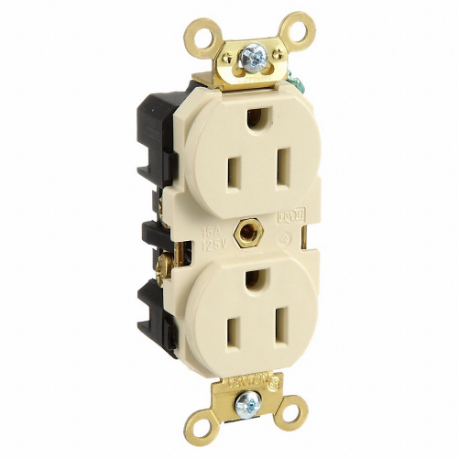 LEVITON 5262-I Receptacle, Duplex, 5-15R, 125V AC, 15 A, 2 Poles, Ivory, Screw Terminals, Std Protection | CR9HTL 792TL3