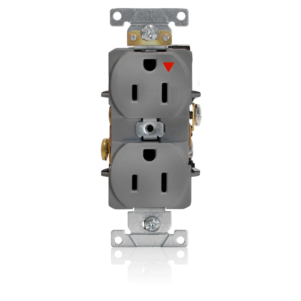 LEVITON 5262-IGG Receptacle, Duplex, 5-15R, 125V AC, 15 A, 2 Poles, Gray, Screw Terminals, Isolated Ground | CR9JCD 792TL6