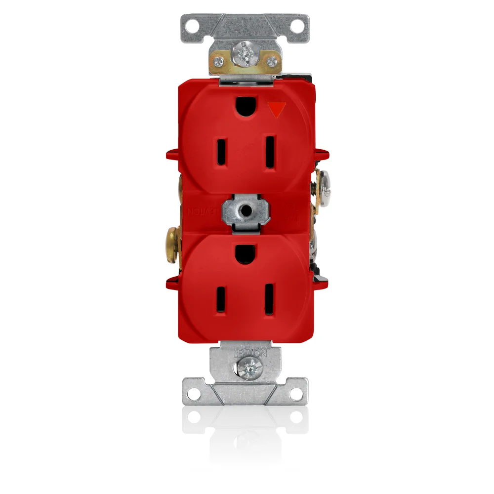 LEVITON 5262-IGR Receptacle, Duplex, 5-15R, 125V AC, 15 A, 2 Poles, Red, Screw Terminals, Isolated Ground | CR9HTP 792TL8
