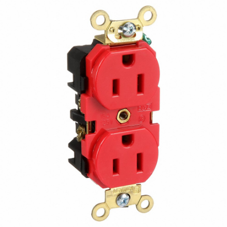 LEVITON 5262-R Receptacle, Duplex, 5-15R, 125V AC, 15 A, 2 Poles, Red, Screw Terminals, Std Protection | CR9HTQ 792TM0