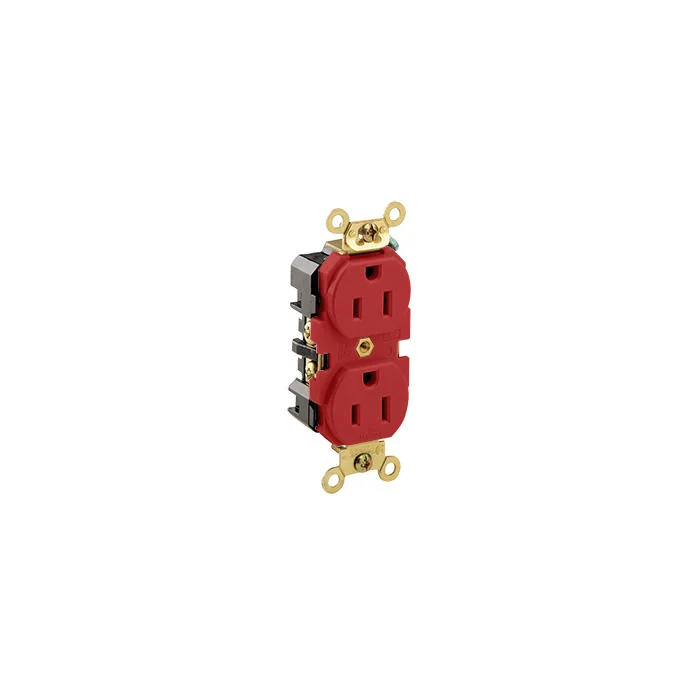 LEVITON 5262-R Receptacle, Duplex, 5-15R, 125V AC, 15 A, 2 Poles, Red, Screw Terminals, Std Protection | CR9HTQ 792TM0