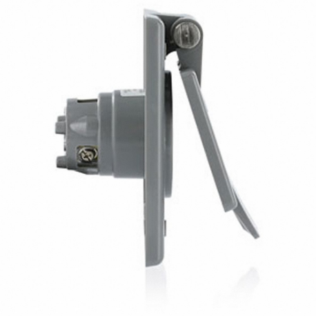 LEVITON 5279-CWP Flanged Receptacle, Single, 5-15R, 125 VAC, 15 A, 2 Poles, Gray, Screw Terminals | CR9GYX 792TM9