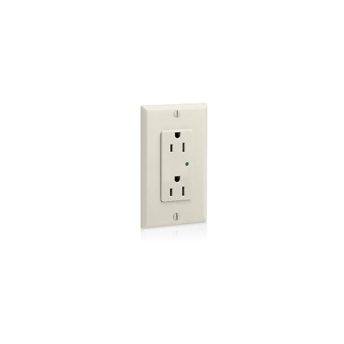 Duplex Straight Blade Surge Protective Receptacle, 15 A, 125 VAC, 2 Poles, 5 kA SCCR, Light Almond, Polycarbonate