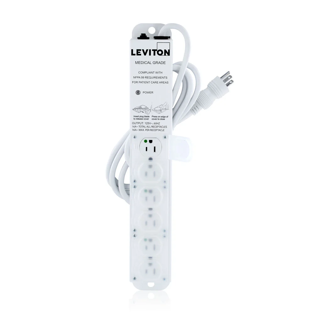 LEVITON 5306M-1N7 Outlet Strip, 6 Outlets, 7 ft Cord Length, 15 A Max. Amps, NEMA 5-15P, Power Indicator | CR9HGW 791ED9