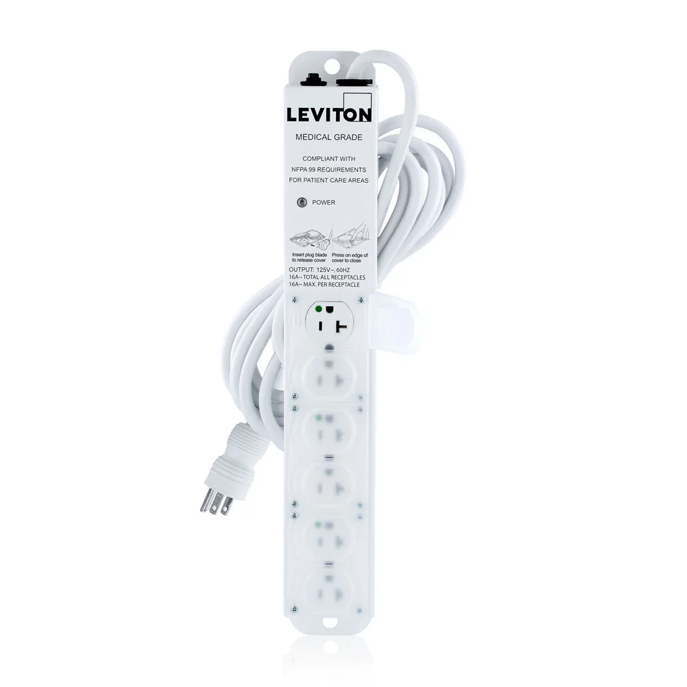 LEVITON 5306M-2N5 Outlet Strip, 6 Outlets, 15 ft Cord Length, 20 A Max. Amps, NEMA 5-20P, Power Indicator | CR9HGU 791EE0