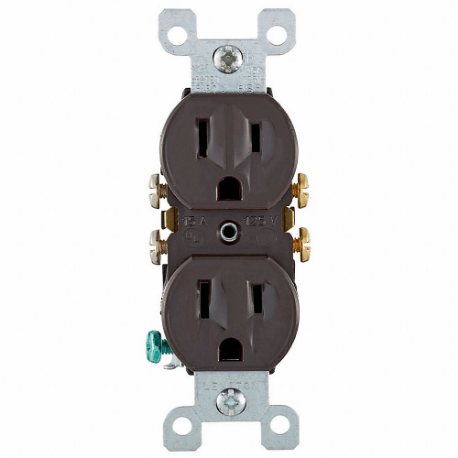 LEVITON 5320-CP Receptacle, Duplex, 5-15R, 15 A, 125V AC, Brown, 2 Poles, Screw Terminals, Std Resist | CR9HTY 792TN5
