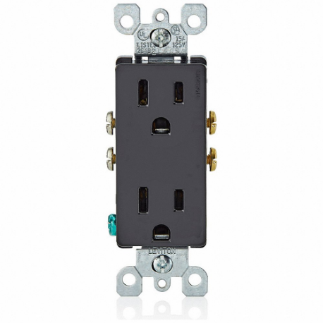 LEVITON 5325-E Receptacle, Decorator Duplex, 5-15R, 15 A, 125V AC, Black, 2 Poles, Screw Terminals | CR9HQF 792TN9