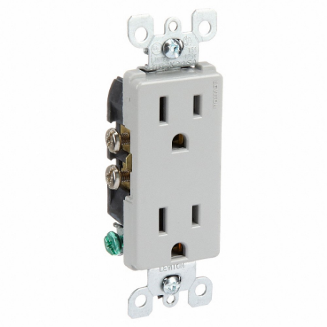 LEVITON 5325-GY Receptacle, Decorator Duplex, 5-15R, 15 A, 125V AC, Gray, 2 Poles, Screw Terminals | CR9HQJ 792TP0