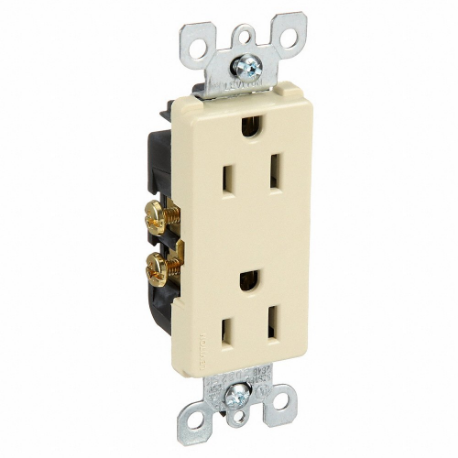 LEVITON 5325-I Receptacle, Decorator Duplex, 5-15R, 15 A, 125V AC, Ivory, 2 Poles, Screw Terminals | CR9HQL 792TP1