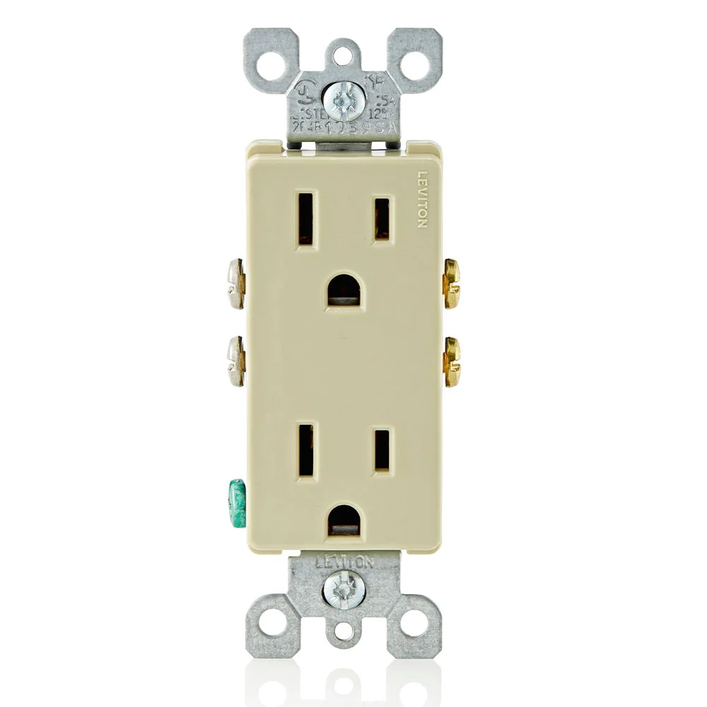 LEVITON 5325-I Receptacle, Decorator Duplex, 5-15R, 15 A, 125V AC, Ivory, 2 Poles, Screw Terminals | CR9HQL 792TP1