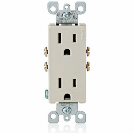 LEVITON 5325-T Receptacle, Decorator Duplex, 5-15R, 15 A, 125V AC, Light Almond, 2 Poles, Screw Terminals | CR9HQN 792TP2