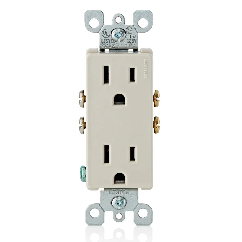 LEVITON 5325-T Receptacle, Decorator Duplex, 5-15R, 15 A, 125V AC, Light Almond, 2 Poles, Screw Terminals | CR9HQN 792TP2