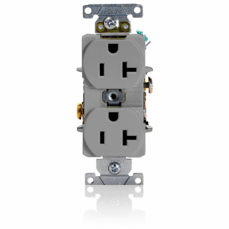 LEVITON 5352-GY Receptacle, Duplex, 5-20R, 125V AC, 20 A, 2 Poles, Gray, Screw Terminals, Std Protection | CR9HVD 792TP6