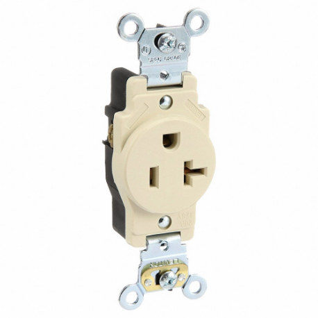 LEVITON 5361-I Receptacle, Single, 5-20R, 125V AC, 20 A, 2 Poles, Ivory, Screw Terminals, Std Protection | CR9HZJ 792TR0