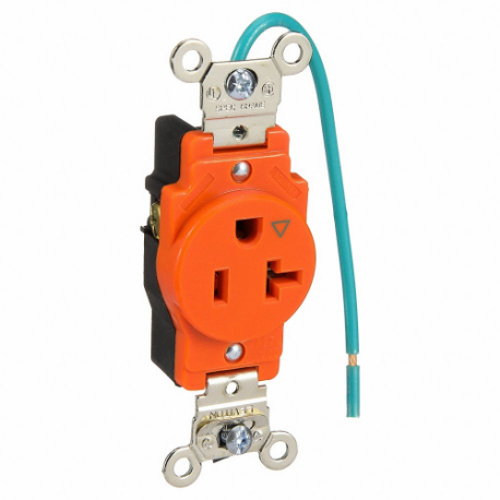 LEVITON 5361-IG Receptacle, Single, 5-20R, 125V AC, 20 A, 2 Poles, Orange, Screw Terminals | CR9HZK 792TR1
