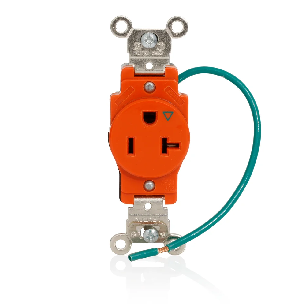 LEVITON 5361-IG Receptacle, Single, 5-20R, 125V AC, 20 A, 2 Poles, Orange, Screw Terminals | CR9HZK 792TR1