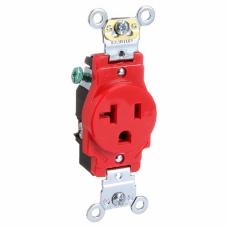 LEVITON 5361-R Receptacle, Single, 5-20R, 125V AC, 20 A, 2 Poles, Red, Screw Terminals, Std Protection | CR9HZL 792TR2