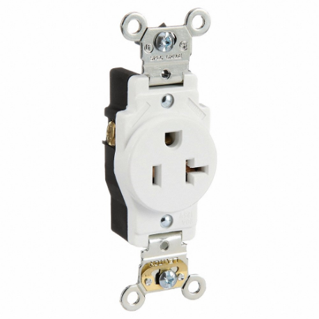 LEVITON 5361-W Receptacle, Single, 5-20R, 125V AC, 20 A, 2 Poles, White, Screw Terminals, Std Protection | CR9HZM 792TR3