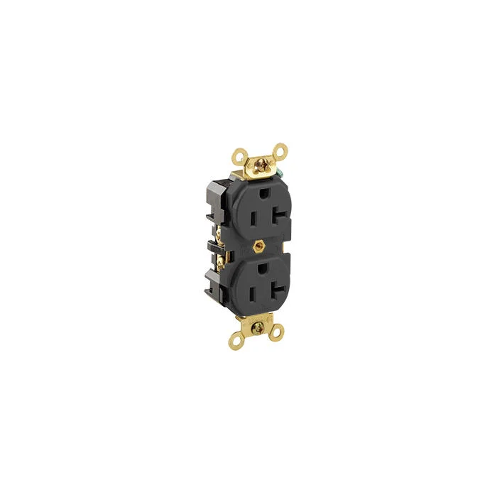 LEVITON 5362-E Receptacle, Duplex, 5-20R, 125V AC, 20 A, 2 Poles, Black, Screw Terminals, Std Protection | CR9HVA 792TR5