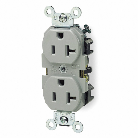 LEVITON 5362-GY Receptacle, Duplex, 5-20R, 125V AC, 20 A, 2 Poles, Gray, Screw Terminals, Std Protection | CR9HVE 792TR6