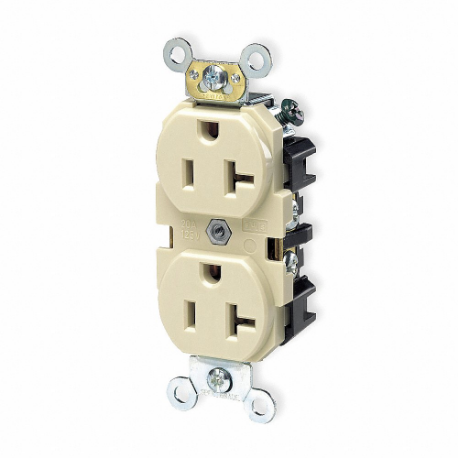 LEVITON 5362-I Receptacle, Duplex, 5-20R, 125V AC, 20 A, 2 Poles, Ivory, Screw Terminals, Std Protection | CR9HVG 792TR7