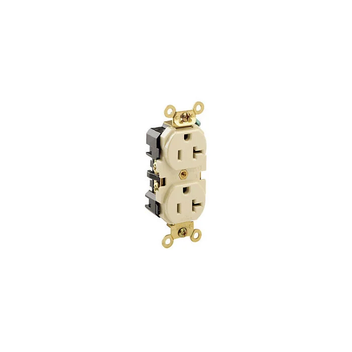 LEVITON 5362-I Receptacle, Duplex, 5-20R, 125V AC, 20 A, 2 Poles, Ivory, Screw Terminals, Std Protection | CR9HVG 792TR7