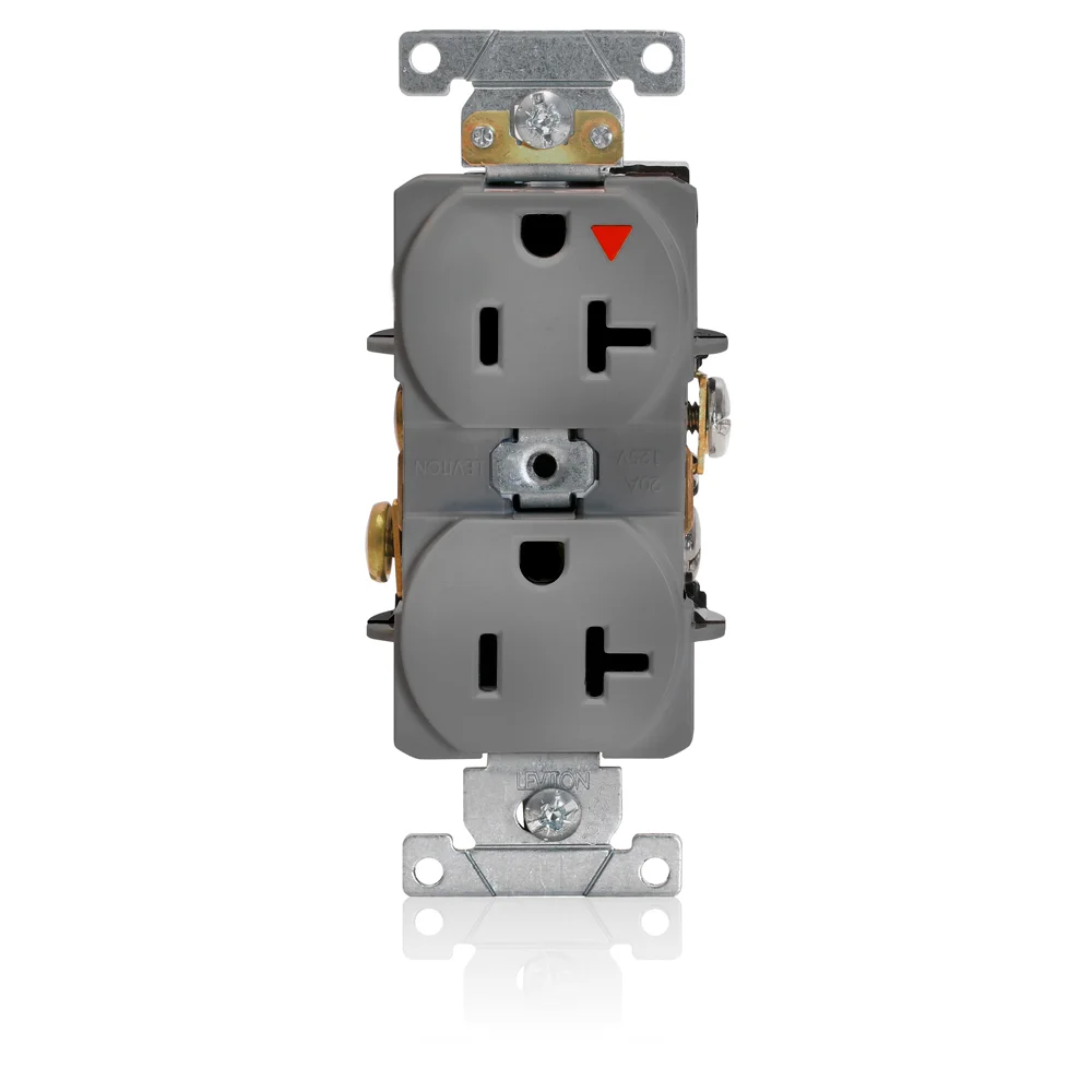 LEVITON 5362-IGG Receptacle, Duplex, 5-20R, 125V AC, 20 A, 2 Poles, Gray, Screw Terminals, Isolated Ground | CR9HVC 792TT0