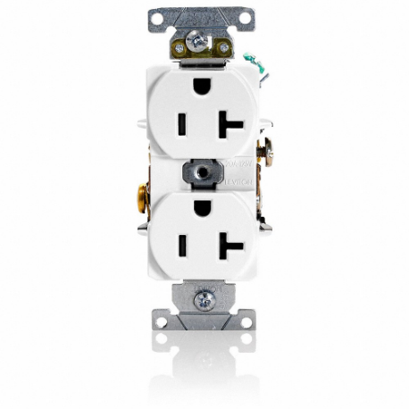 LEVITON 5362-SW Receptacle, Duplex, 5-20R, 125V AC, 20 A, 2 Poles, White, Screw Terminals, Std Protection | CR9HVP 792TT7