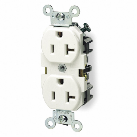 LEVITON 5362-W Receptacle, Duplex, 5-20R, 125V AC, 20 A, 2 Poles, White, Screw Terminals, Std Protection | CR9HVN 792TT8