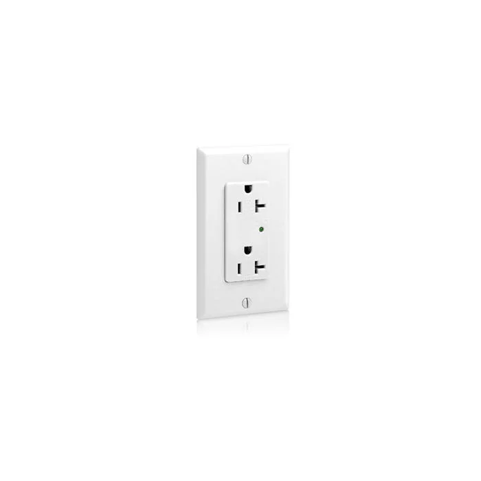 Duplex Straight Blade Surge Protective Receptacle, 20 A, 125 VAC, 2 Poles, 5 kA SCCR, White, Polycarbonate