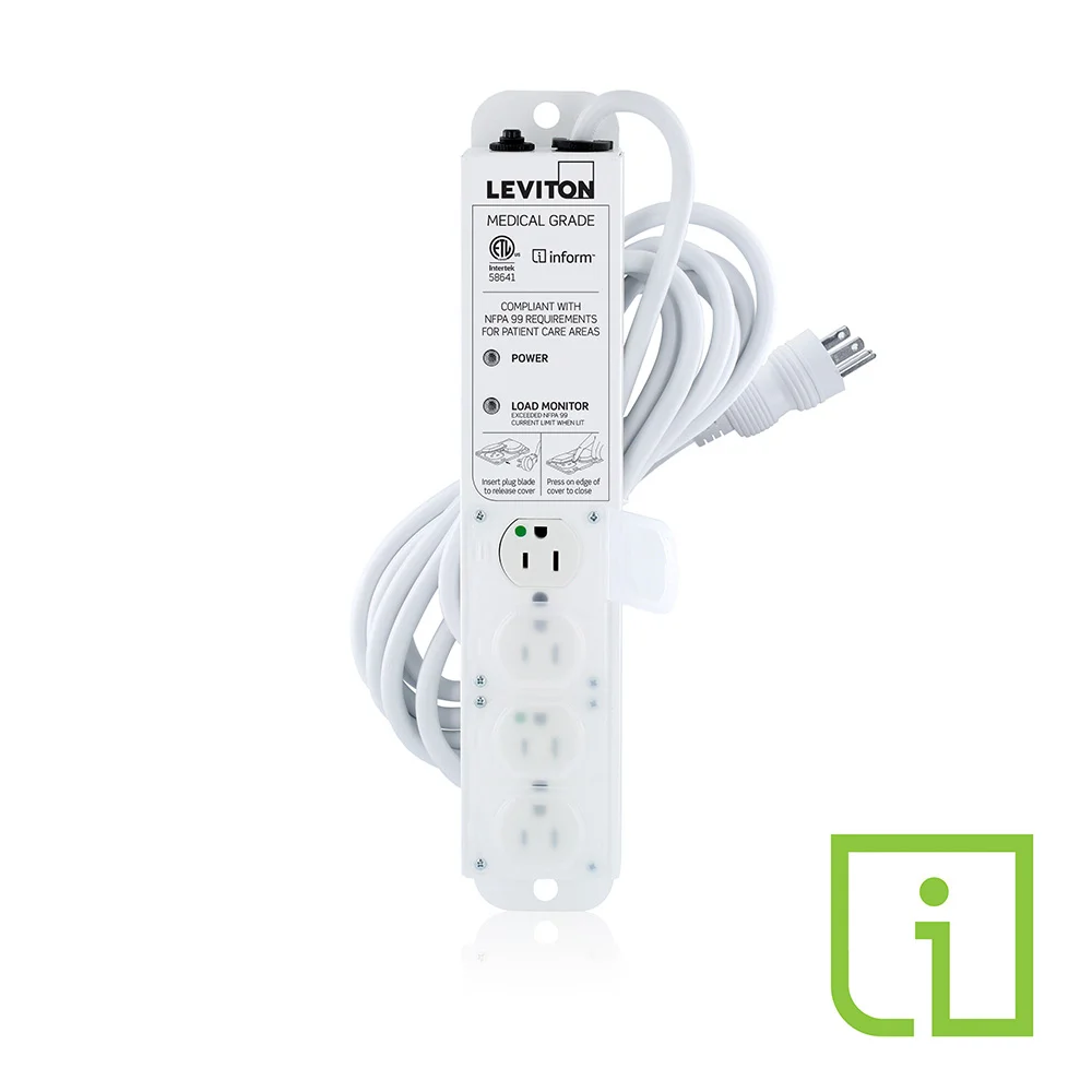 LEVITON 53C4M-1N5 Outlet Strip, 4 Outlets, 15 ft Cord Length, 15 A Max. Amps, Hospital Grade NEMA 5-15P | CR9HGJ 791EC6