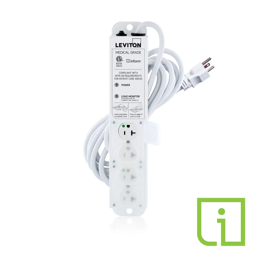 LEVITON 53C4M-2N5 Outlet Strip, 4 Outlets, 15 ft Cord Length, 20 A Max. Amps, Hospital Grade NEMA 5-20P | CR9HLD 791EC5