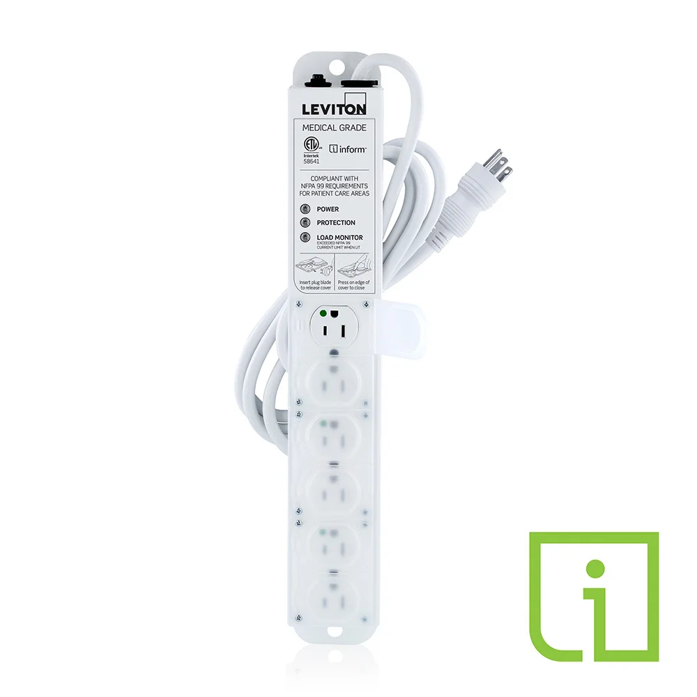 LEVITON 53C6M-1S7 Surge Protected Outlet Strip, 6 Outlets, Hospital Grade, NEMA 5-15P, 7 ft Cord Length | CR9HHQ 791ED0