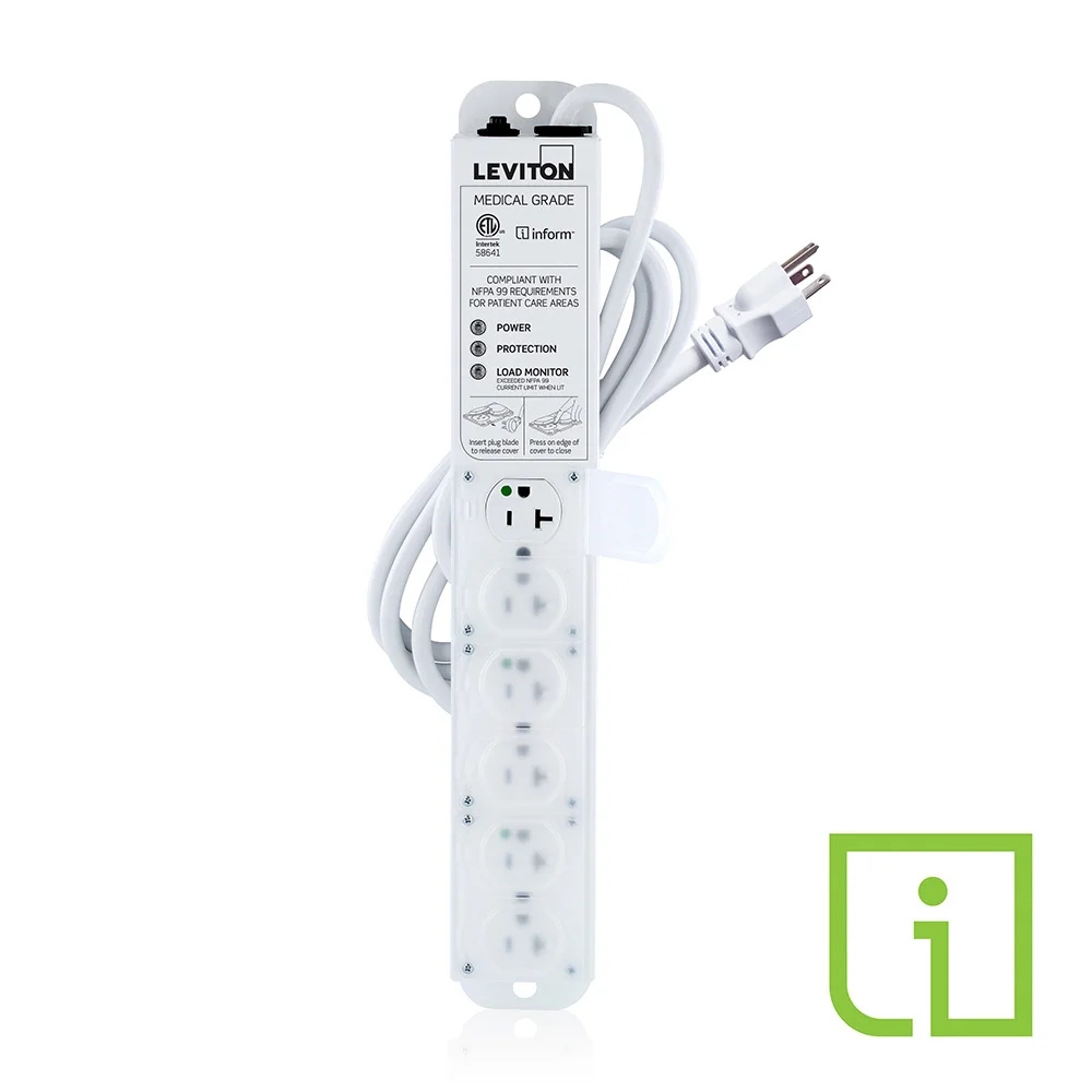 LEVITON 53C6M-2S7 Surge Protected Outlet Strip, 6 Outlets, Hospital Grade, NEMA 5-20P, 7 ft Cord Length | CR9HHU 791ED1