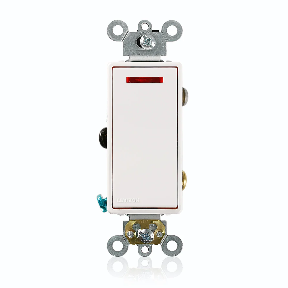 Decorative Switch, 120 VAC, 20 A, 1 HP, White, Pilot Light