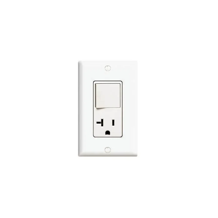 AC Combination Switch, 20 A, 120 VAC, 1, White, Side Wired Terminal, Thermoplastic