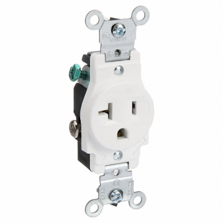 LEVITON 5801-W Receptacle, Single, 5-20R, 20 A, 125V AC, White, 2 Poles, Screw Terminals, Std Resist | CR9JCQ 792TW2