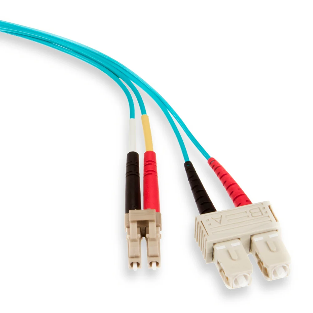 Economy Duplex Multi Mode Fiber Optic Patch Cord, 2 Fiber, 50/125 um Core, 1 m L, Beige/Black/Red