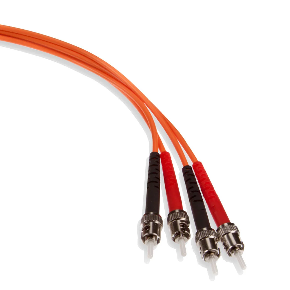 Economy Duplex Multi Mode Fiber Optic Patch Cord, 2 Fiber, 62.5/125 um Core, 3 m L, Beige/Black/Red, ST-ST Connection