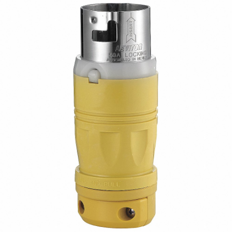 LEVITON 6361CR Locking Plug, 50 A, 125V AC, 2 Poles, Non-NEMA, Shrouded | CR9HDC 792TX0