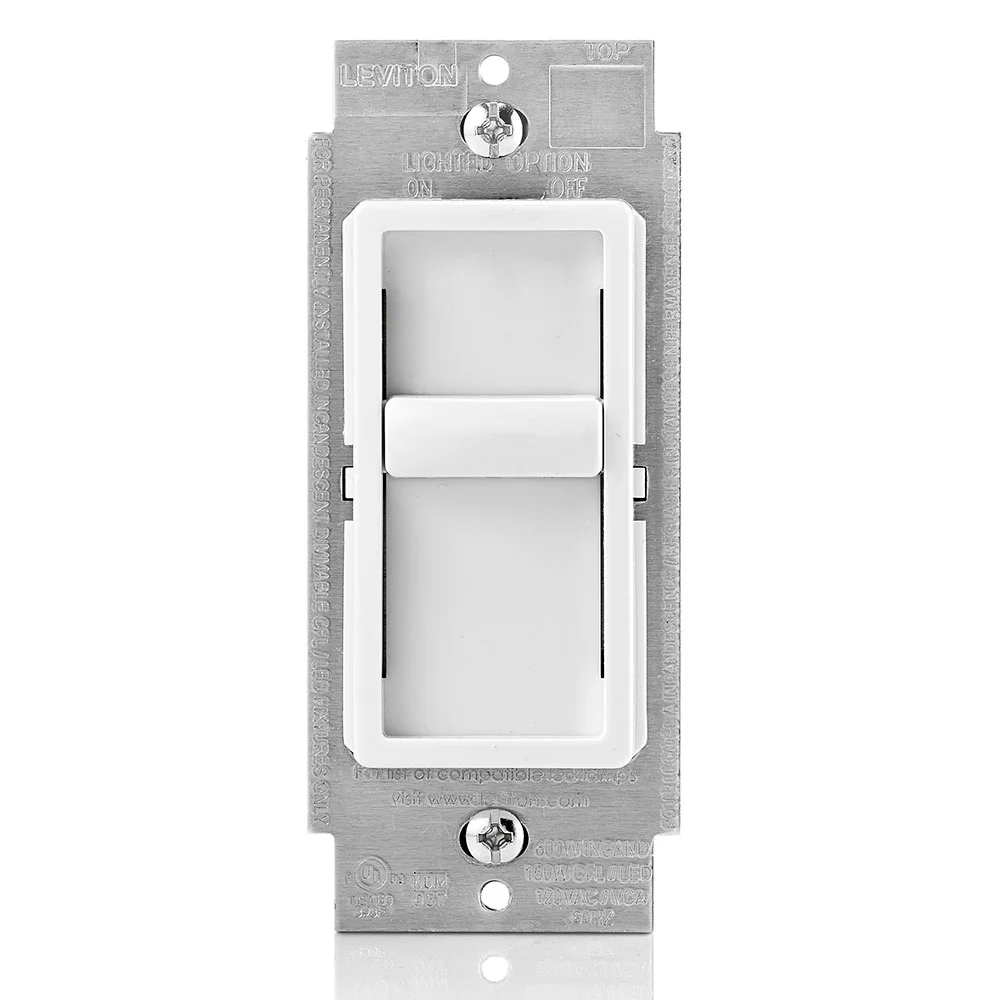 LEVITON 6672-1LW Lighting Di mmer, CFL/Halogen/Incandescent/LED, 1-Pole, 120V AC, White | CR9HAE 791DX8